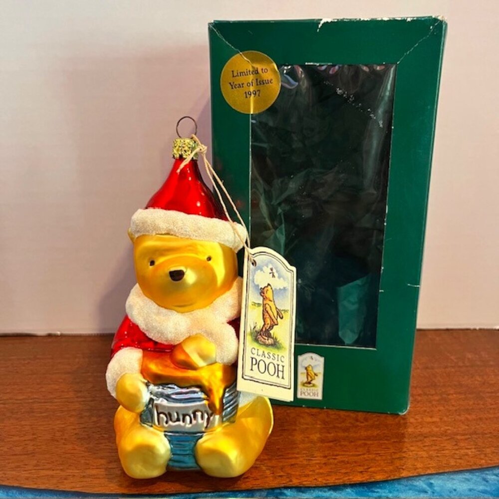 1997 Midwest Winnie The Pooh Santa Hunny Pot Blown Glass Ornament